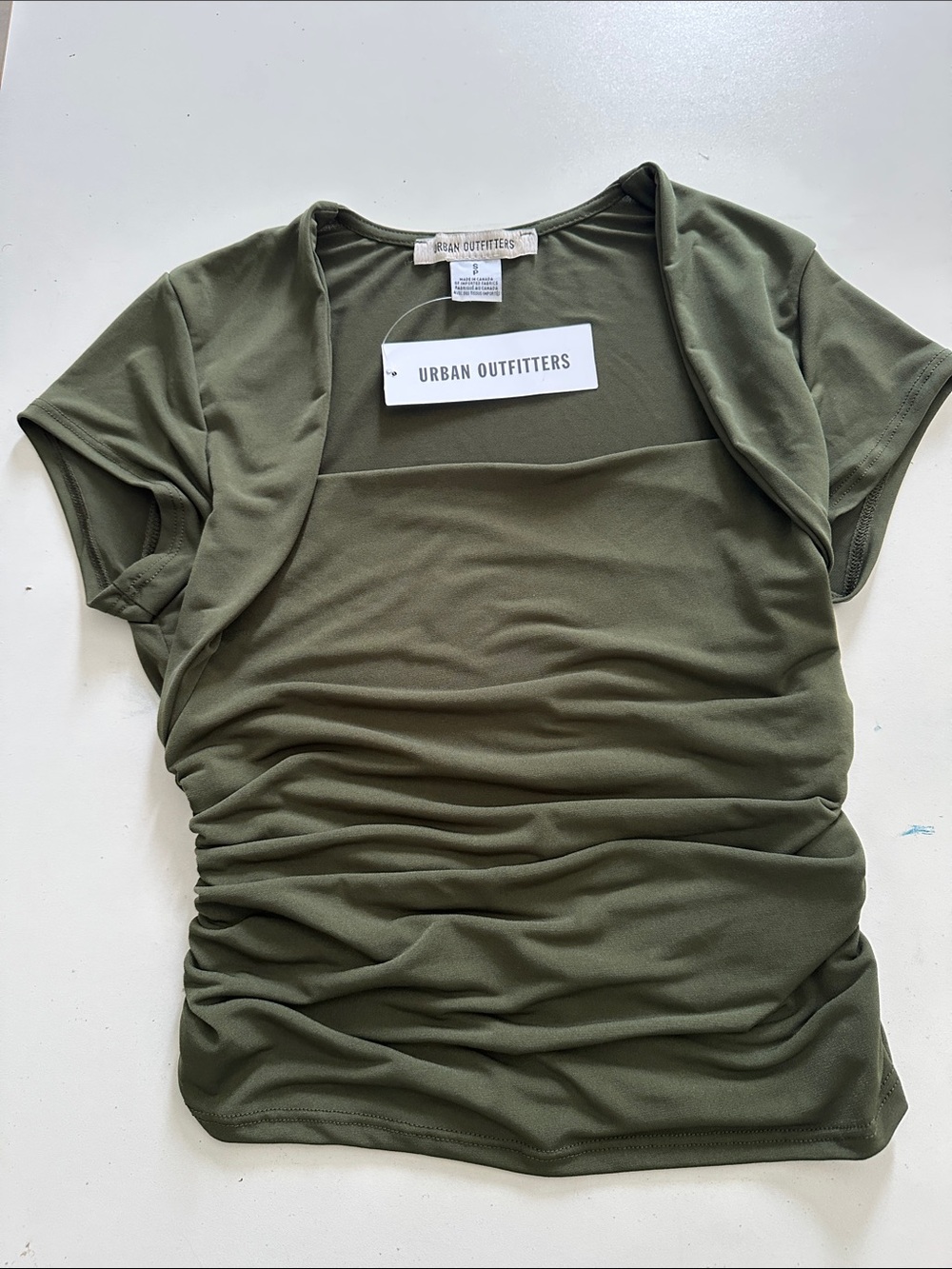 Urban Outfitters Olive Green Ruched Short Sleeve Top NWT Size S
